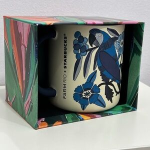 Starbucks Farm Rio Mug with Blue and Cream Parrot Design